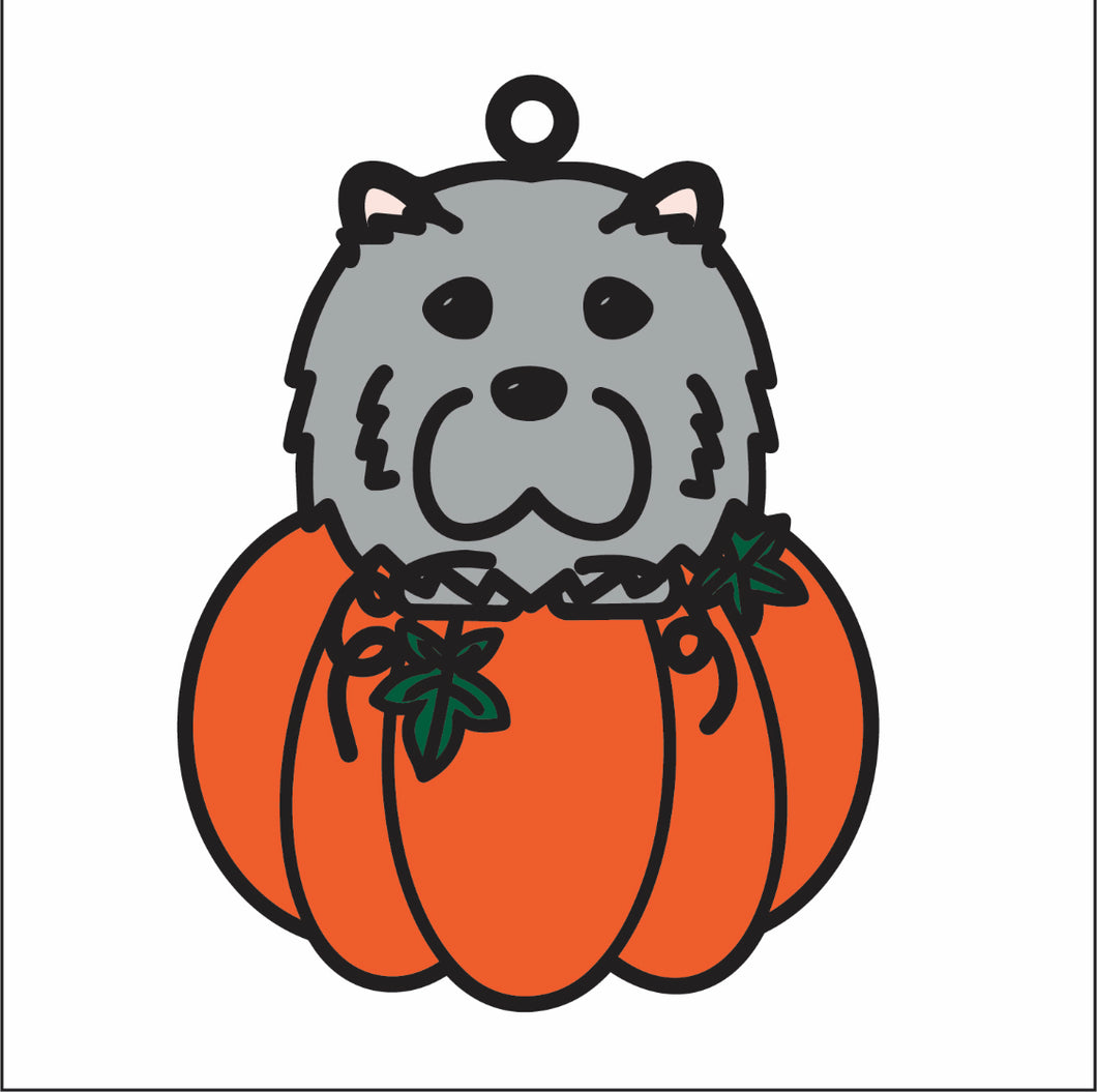 DN048 - MDF Doodle Dog 3 Pumpkin Hanging - With or without Banner - Olifantjie - Wooden - MDF - Lasercut - Blank - Craft - Kit - Mixed Media - UK