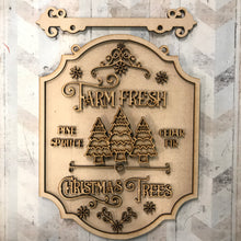 OL2299 - MDF Farmhouse Doodle Christmas - Hanging Sign Layered Plaque - Farm Fresh Trees - Olifantjie - Wooden - MDF - Lasercut - Blank - Craft - Kit - Mixed Media - UK