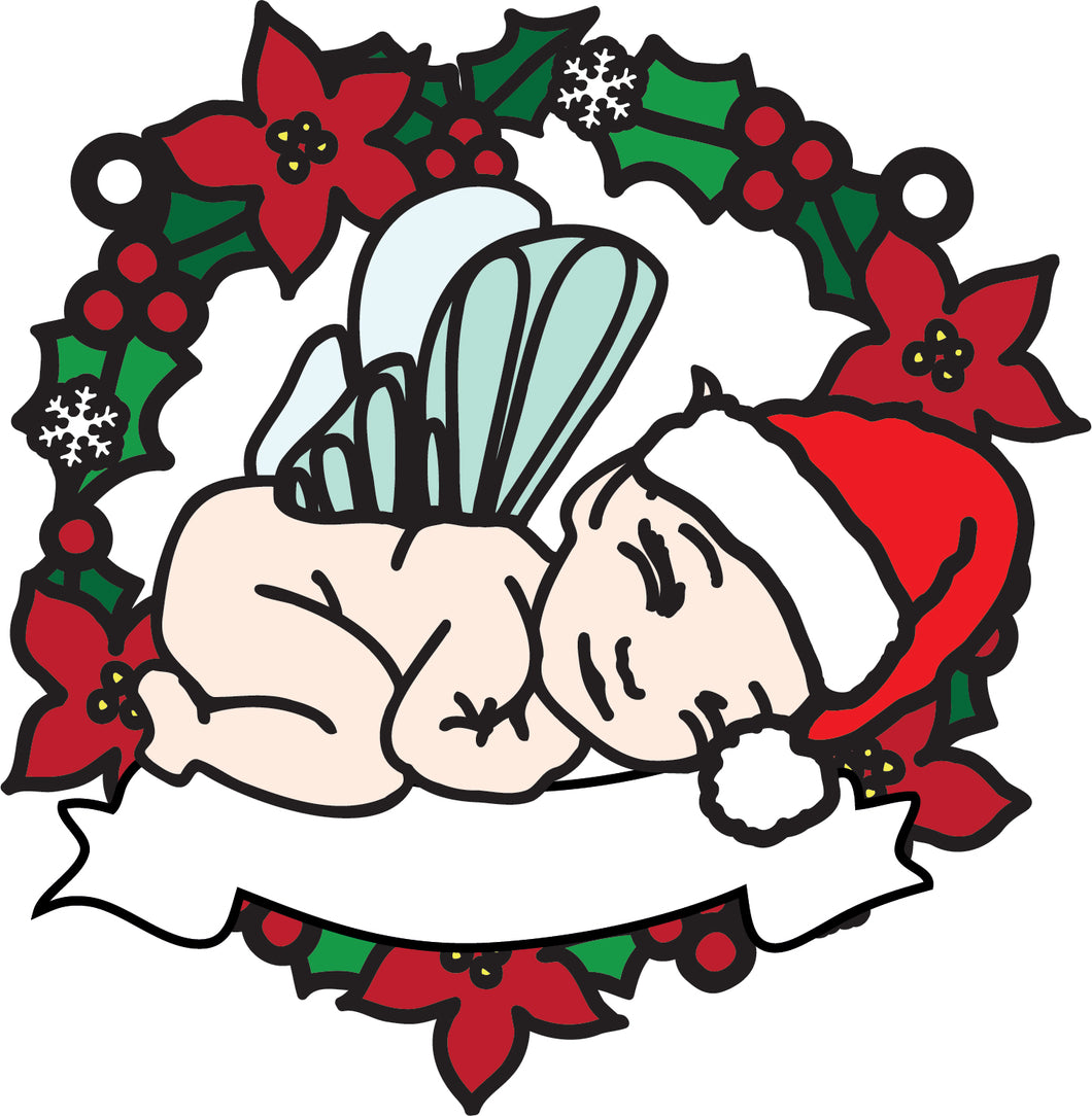 OL2772  - MDF Christmas Fairy Baby doodle Holly Bauble - Olifantjie - Wooden - MDF - Lasercut - Blank - Craft - Kit - Mixed Media - UK