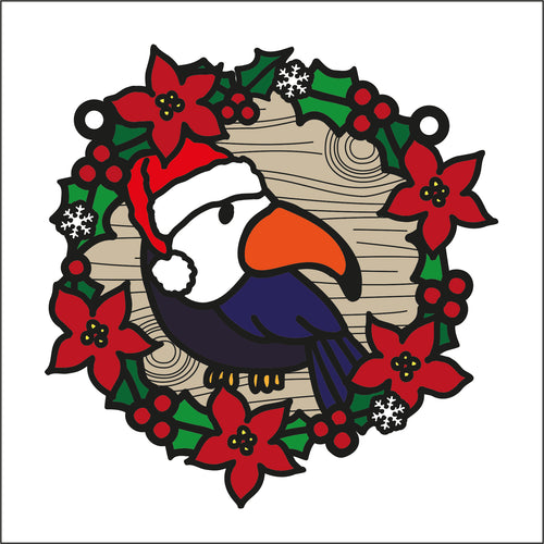 OL2746 - MDF Christmas Toucan doodle Large Holly Wreath Plaque - Olifantjie - Wooden - MDF - Lasercut - Blank - Craft - Kit - Mixed Media - UK