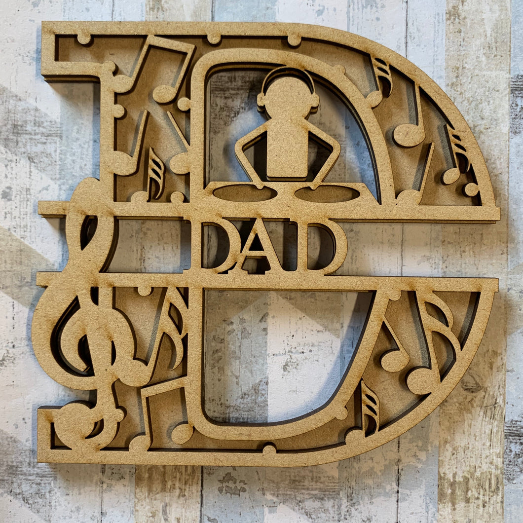 DL040 - MDF DJ Music Themed Layered Letter (without name) - Olifantjie - Wooden - MDF - Lasercut - Blank - Craft - Kit - Mixed Media - UK