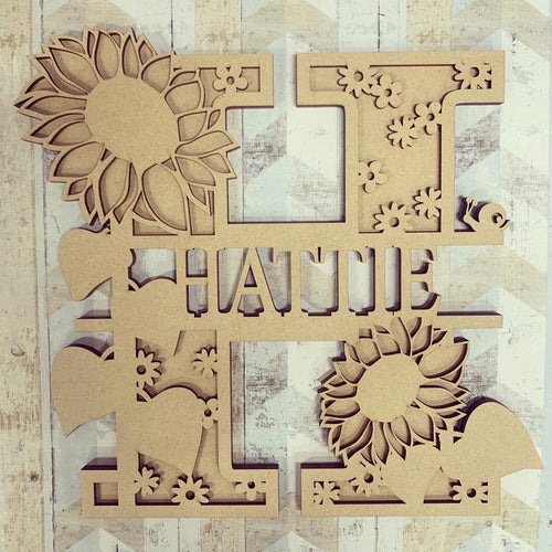 DL049 - MDF Sunflower Themed Layered Letter (without name) - Olifantjie - Wooden - MDF - Lasercut - Blank - Craft - Kit - Mixed Media - UK