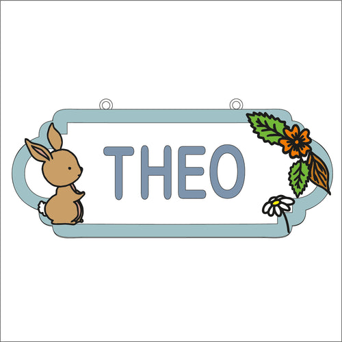 SS166 - MDF Doodle Woodland Animal - Rabbit Personalised Street Sign - Large (12 letters) - Olifantjie - Wooden - MDF - Lasercut - Blank - Craft - Kit - Mixed Media - UK
