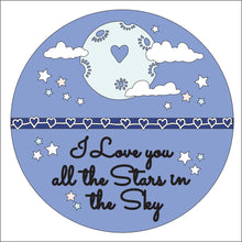 OL2862 - MDF ‘I / we love you all the stars in the sky’ circular plaque - Olifantjie - Wooden - MDF - Lasercut - Blank - Craft - Kit - Mixed Media - UK