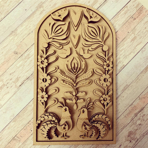 SJ263 - MDF Folk Plaque style 2 - Olifantjie - Wooden - MDF - Lasercut - Blank - Craft - Kit - Mixed Media - UK
