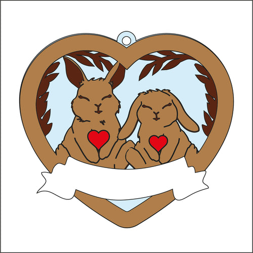 OL2763 - MDF Layered Heart  hanging with backing - Bunnies - Olifantjie - Wooden - MDF - Lasercut - Blank - Craft - Kit - Mixed Media - UK