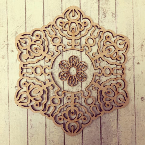 SJ125 - MDF Mandala 6 point - Olifantjie - Wooden - MDF - Lasercut - Blank - Craft - Kit - Mixed Media - UK