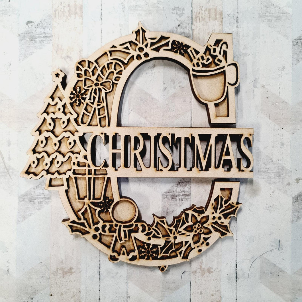 SL104 - Doodle Letter - Christmas Themed Split Layered Wooden Personalised Letter - Olifantjie - Wooden - MDF - Lasercut - Blank - Craft - Kit - Mixed Media - UK