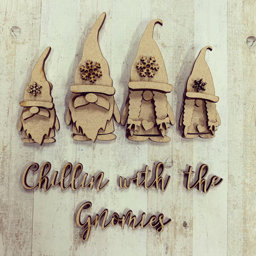 GN004 - MDF Gnome Family Set - Chillin with the Gnomies - Olifantjie - Wooden - MDF - Lasercut - Blank - Craft - Kit - Mixed Media - UK