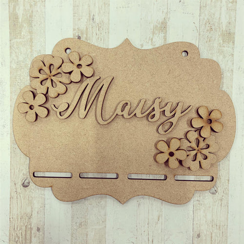 BH035 - MDF Flowers Themed - Medal / Bow Holder - Personalised & Choice of Shape - Olifantjie - Wooden - MDF - Lasercut - Blank - Craft - Kit - Mixed Media - UK