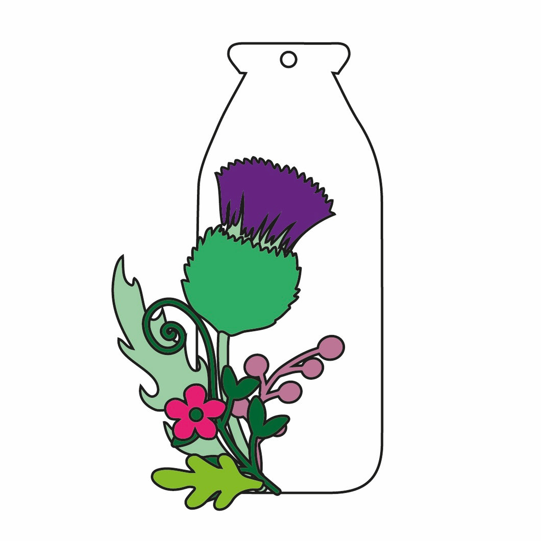 OL832 - MDF Mini Milk bottle - Thistle - Olifantjie - Wooden - MDF - Lasercut - Blank - Craft - Kit - Mixed Media - UK
