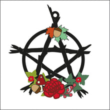 OL1502 - MDF Pentagram Hanging with Autumn Flowers - Olifantjie - Wooden - MDF - Lasercut - Blank - Craft - Kit - Mixed Media - UK