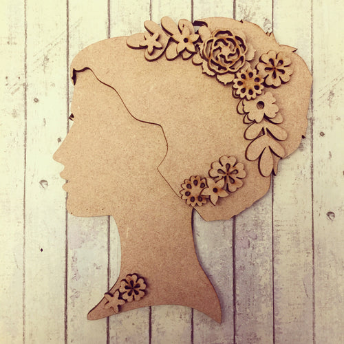 OL262 - MDF Floral Messy Up Haired Girl - Olifantjie - Wooden - MDF - Lasercut - Blank - Craft - Kit - Mixed Media - UK