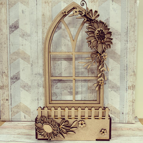 OL868 - MDF Sunflower window box - Olifantjie - Wooden - MDF - Lasercut - Blank - Craft - Kit - Mixed Media - UK