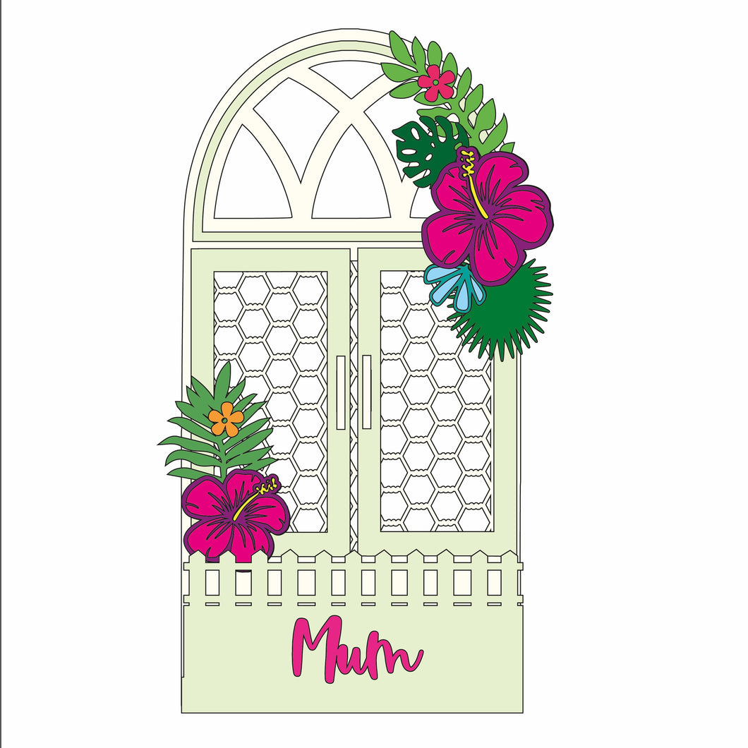 OL1341 - MDF Tropical Flowers personalised  window box - Olifantjie - Wooden - MDF - Lasercut - Blank - Craft - Kit - Mixed Media - UK