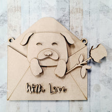 OL1251 - MDF Layered Envelope - Optional Hanging - Dog - Rose - Olifantjie - Wooden - MDF - Lasercut - Blank - Craft - Kit - Mixed Media - UK