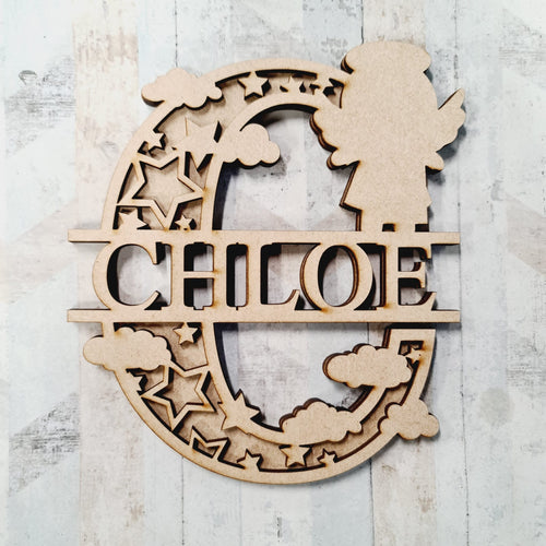 SL083 -  MDF Cute Angel Themed Split Layered Personalised With Name Letter - Olifantjie - Wooden - MDF - Lasercut - Blank - Craft - Kit - Mixed Media - UK