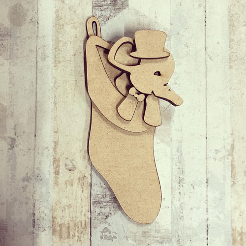 OL1132 - MDF Stocking Oli - Top hat and bow tie - Olifantjie - Wooden - MDF - Lasercut - Blank - Craft - Kit - Mixed Media - UK