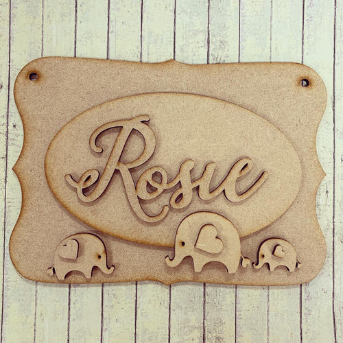 OP045 - MDF Elephant Themed Personalised Plaque - Olifantjie - Wooden - MDF - Lasercut - Blank - Craft - Kit - Mixed Media - UK