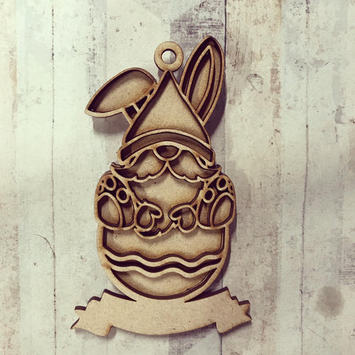 OL2798 - MDF Easter Doodle Hanging - Male Rabbit Gnome Egg  - with or without banner - Olifantjie - Wooden - MDF - Lasercut - Blank - Craft - Kit - Mixed Media - UK
