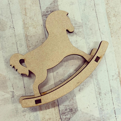 OL1176 - MDF Mini 3d Rocking Horse - Olifantjie - Wooden - MDF - Lasercut - Blank - Craft - Kit - Mixed Media - UK