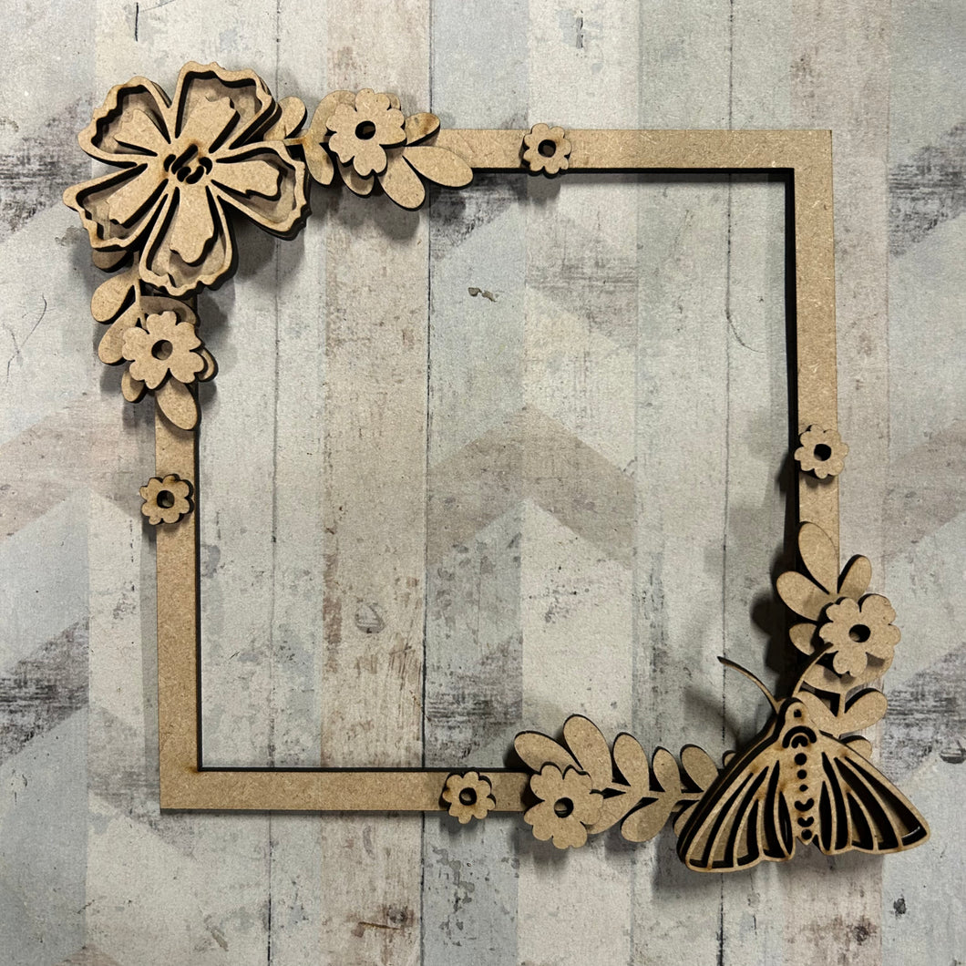 Sale - Atlas Moth Square 15cm wreath - Olifantjie - Wooden - MDF - Lasercut - Blank - Craft - Kit - Mixed Media - UK