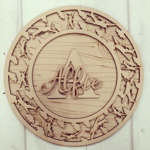 OL589 - MDF Personalised Circle Plaque Frame - Spitfire Theme - Olifantjie - Wooden - MDF - Lasercut - Blank - Craft - Kit - Mixed Media - UK