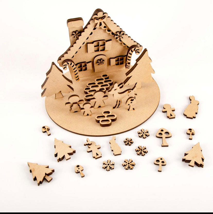 HC069 -  MDF Large Gingerbread Freestanding House - Olifantjie - Wooden - MDF - Lasercut - Blank - Craft - Kit - Mixed Media - UK