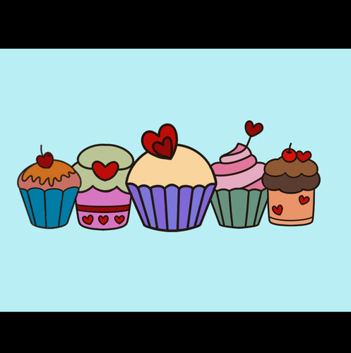 OL2964 - MDF doodle Horizontal Cupcakes 1 - Olifantjie - Wooden - MDF - Lasercut - Blank - Craft - Kit - Mixed Media - UK