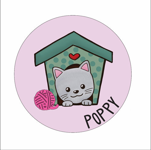 DN012 - MDF Cat House Doodle - Round Personalised Layered Plaque- Style 1 - Olifantjie - Wooden - MDF - Lasercut - Blank - Craft - Kit - Mixed Media - UK