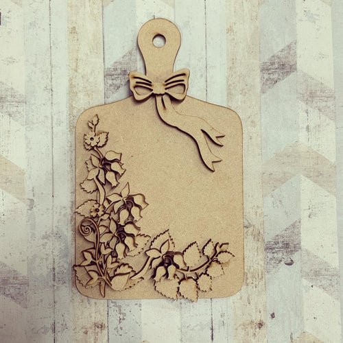 OL870 - MDF Fairy Bell Floral Chopping Board - Olifantjie - Wooden - MDF - Lasercut - Blank - Craft - Kit - Mixed Media - UK