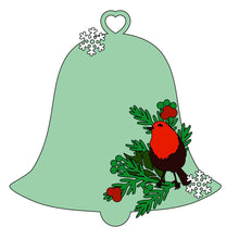 CH364 - MDF Christmas Robin Themed Hanging Bell Bauble - Olifantjie - Wooden - MDF - Lasercut - Blank - Craft - Kit - Mixed Media - UK