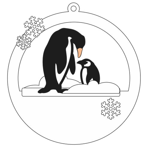 CH441 - MDF Christmas 3D layered bauble - Male Penguin and Baby - Olifantjie - Wooden - MDF - Lasercut - Blank - Craft - Kit - Mixed Media - UK