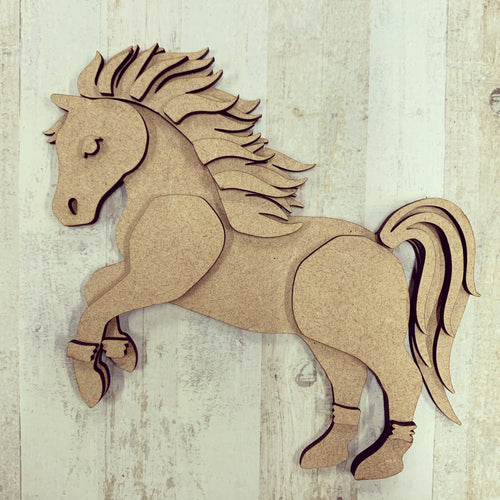 SJ154 - MDF Stallion / Horse Sarah Jane design - Olifantjie - Wooden - MDF - Lasercut - Blank - Craft - Kit - Mixed Media - UK