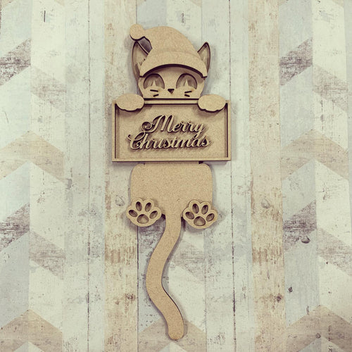 OL1022 - MDF Personalised Christmas Cat Hanging  Bauble - Olifantjie - Wooden - MDF - Lasercut - Blank - Craft - Kit - Mixed Media - UK