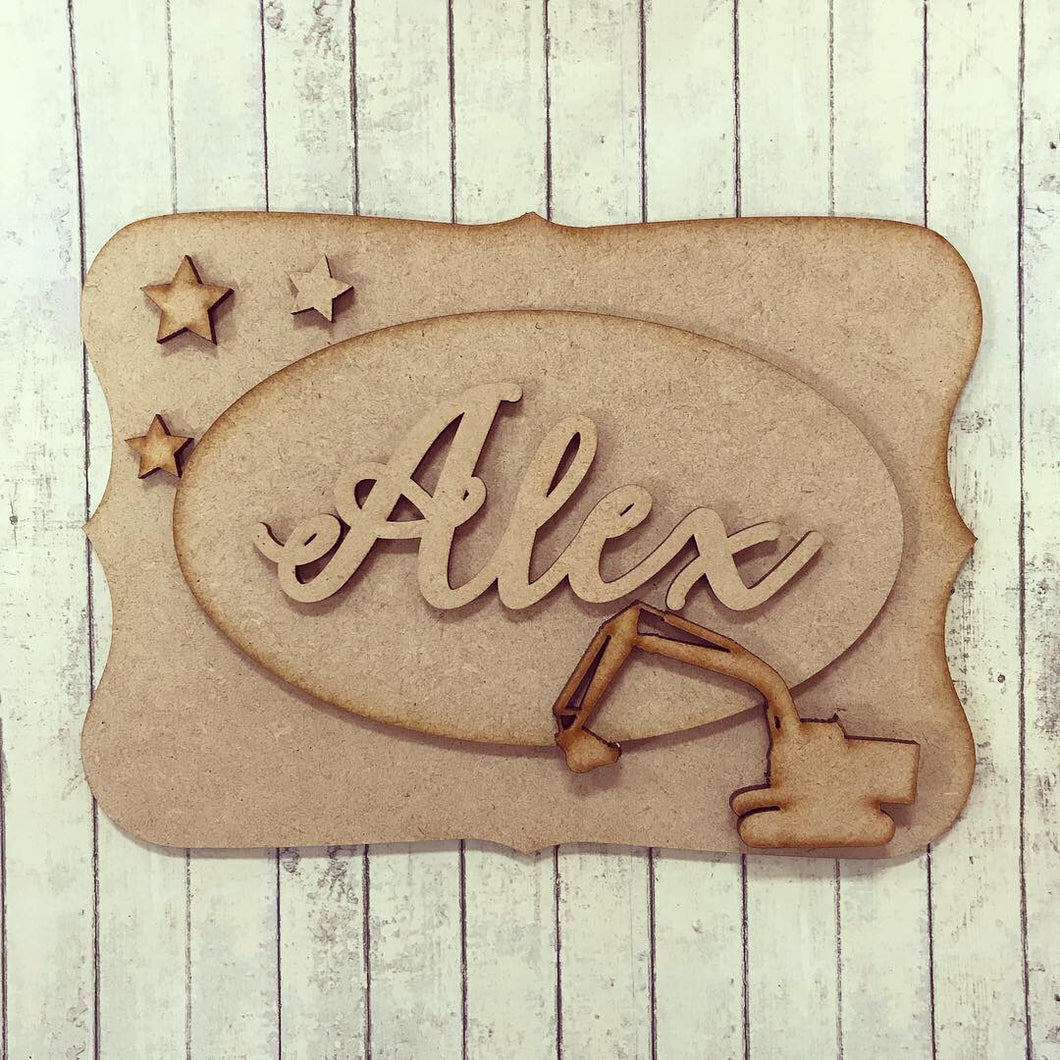 OP024 - MDF Digger Themed Personalised Plaque - Olifantjie - Wooden - MDF - Lasercut - Blank - Craft - Kit - Mixed Media - UK
