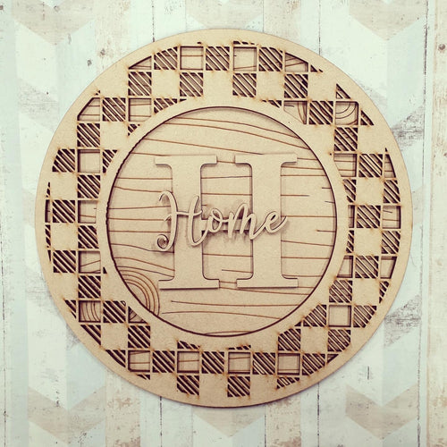 OL607 - MDF Personalised Circle Plaque Frame -  Tartan Plaid Theme - Olifantjie - Wooden - MDF - Lasercut - Blank - Craft - Kit - Mixed Media - UK