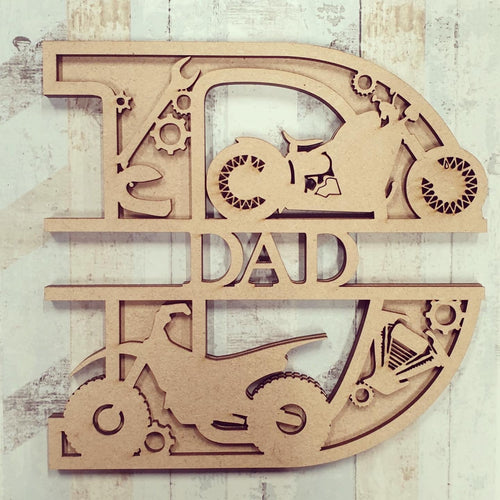 DL038 - MDF Motorbike Themed Layered Letter (without name) - Olifantjie - Wooden - MDF - Lasercut - Blank - Craft - Kit - Mixed Media - UK