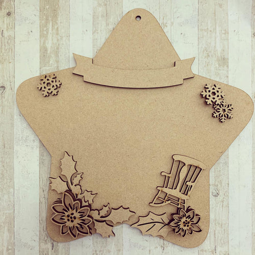 HS006 - MDF Hanging Star - Chair Holly - Choice of Star Shape - Olifantjie - Wooden - MDF - Lasercut - Blank - Craft - Kit - Mixed Media - UK