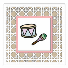 OL1582 - MDF Rattan effect square plaque - Nursery Doodles - Drums - Olifantjie - Wooden - MDF - Lasercut - Blank - Craft - Kit - Mixed Media - UK