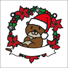 OL2734 - MDF Christmas Otter doodle Holly Bauble - Olifantjie - Wooden - MDF - Lasercut - Blank - Craft - Kit - Mixed Media - UK