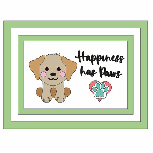 OL1319 - MDF  ‘Happiness has Paws’ Sign - Olifantjie - Wooden - MDF - Lasercut - Blank - Craft - Kit - Mixed Media - UK