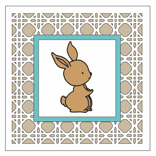 OL1485 - MDF Rattan effect square plaque with doodle animal - bunny - Olifantjie - Wooden - MDF - Lasercut - Blank - Craft - Kit - Mixed Media - UK