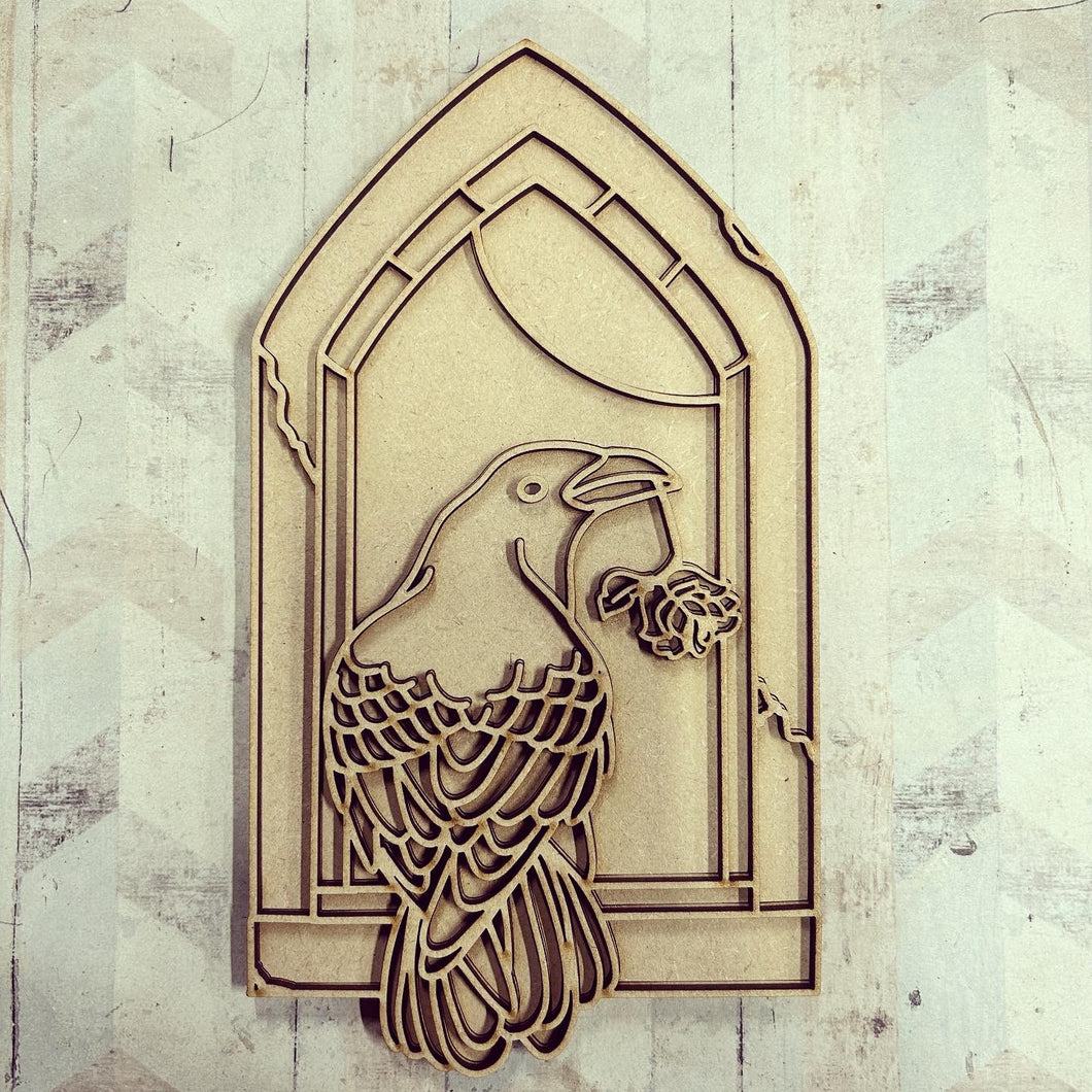 OL3040 - MDF Raven Window Doodle Kit - Olifantjie - Wooden - MDF - Lasercut - Blank - Craft - Kit - Mixed Media - UK