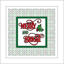 OL2288 - MDF Rattan effect square plaque Christmas Farmhouse Doodle - Merry and Bright - Olifantjie - Wooden - MDF - Lasercut - Blank - Craft - Kit - Mixed Media - UK