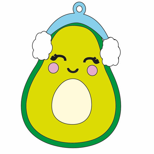 OL1348 - Avocado Dress up - Optional Hole - Ear Muffs  - Eyelashes Eyes - Olifantjie - Wooden - MDF - Lasercut - Blank - Craft - Kit - Mixed Media - UK
