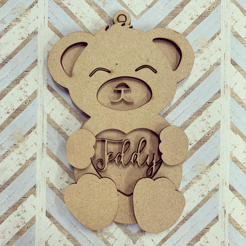 OL1006  - MDF Personalised Teddy Bear  Bauble Decoration - Olifantjie - Wooden - MDF - Lasercut - Blank - Craft - Kit - Mixed Media - UK