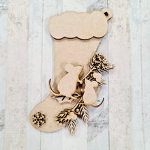OL1026 - MDF Christmas Mice Themed Hanging Stocking Bauble - Olifantjie - Wooden - MDF - Lasercut - Blank - Craft - Kit - Mixed Media - UK