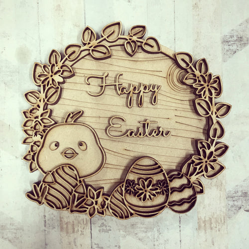 OL2826 - MDF Easter Egg Chick Doodle Wreath with backing and your wording - Olifantjie - Wooden - MDF - Lasercut - Blank - Craft - Kit - Mixed Media - UK