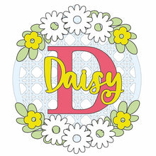 RT006 - MDF Rattan Personalised Initial and Name Hanging - Daisies - Olifantjie - Wooden - MDF - Lasercut - Blank - Craft - Kit - Mixed Media - UK